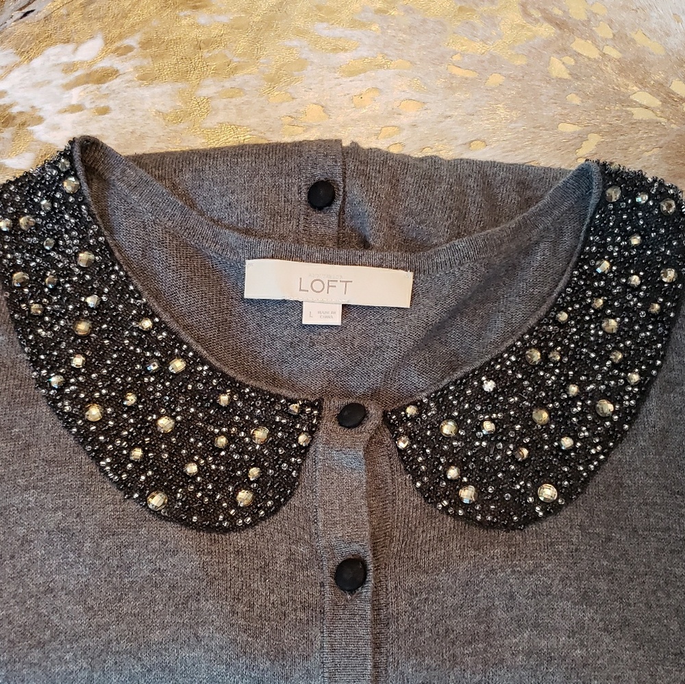 LOFT Jewel Collar Cardigan Sweater Large